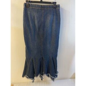 Destiny Jeans maxi Mermaid flare Skirt rn#97170 raw hems distressed size 9/10